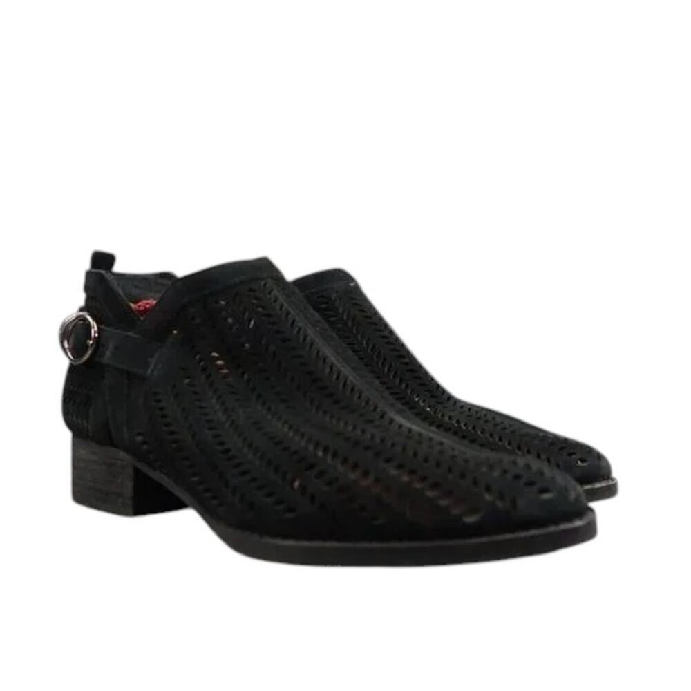 Vince Camuto Shoes Womens 6.5 Booties Leather Laser Cut Block Heel Fashion Black